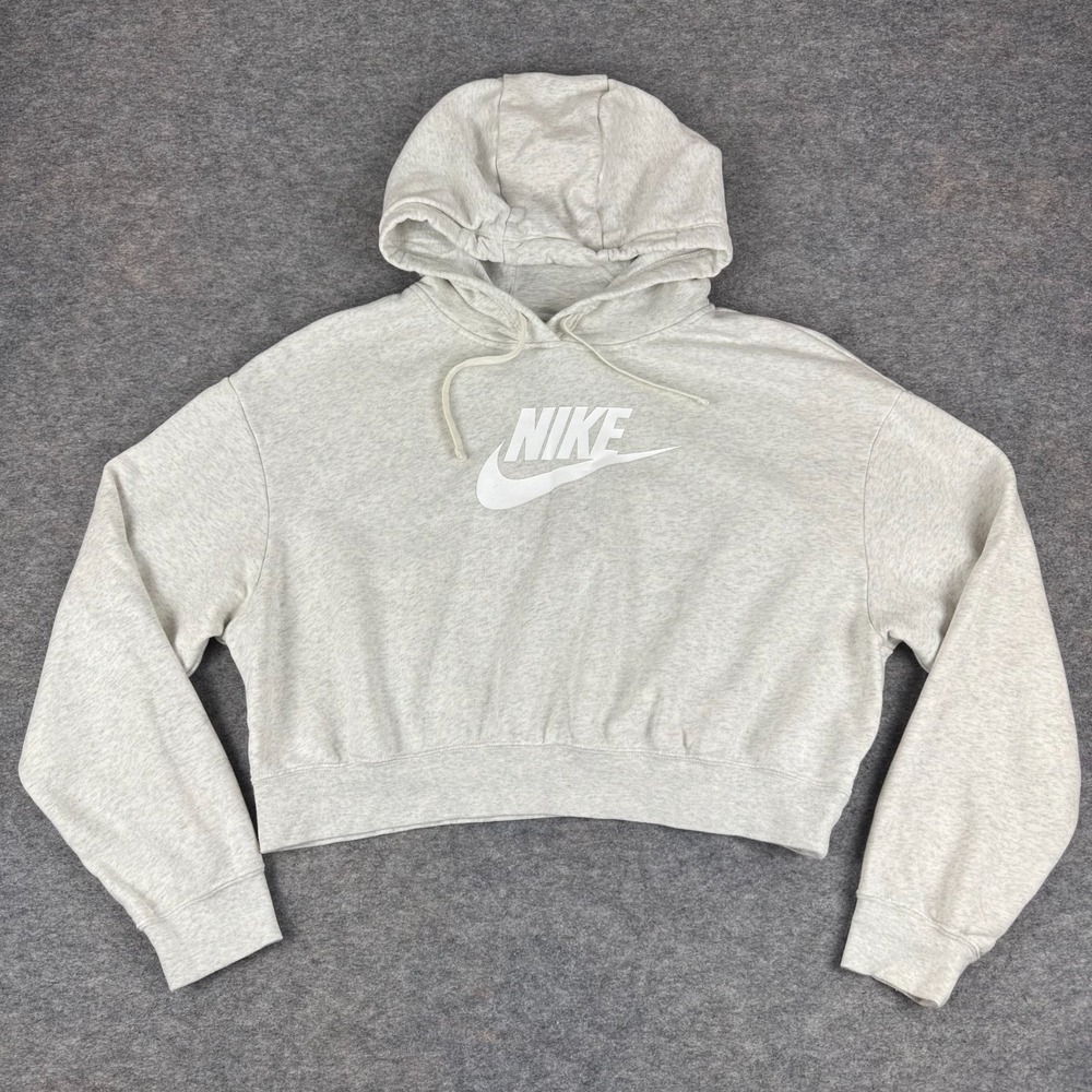 Nike Sportswear Essential Cropped Fleece Hoodie Pullover Beige Womens Medium M *